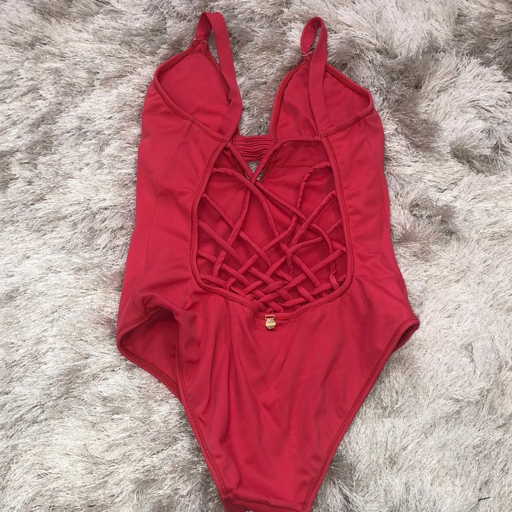Red Criss-Cross Back One-Piece Bathing Suit